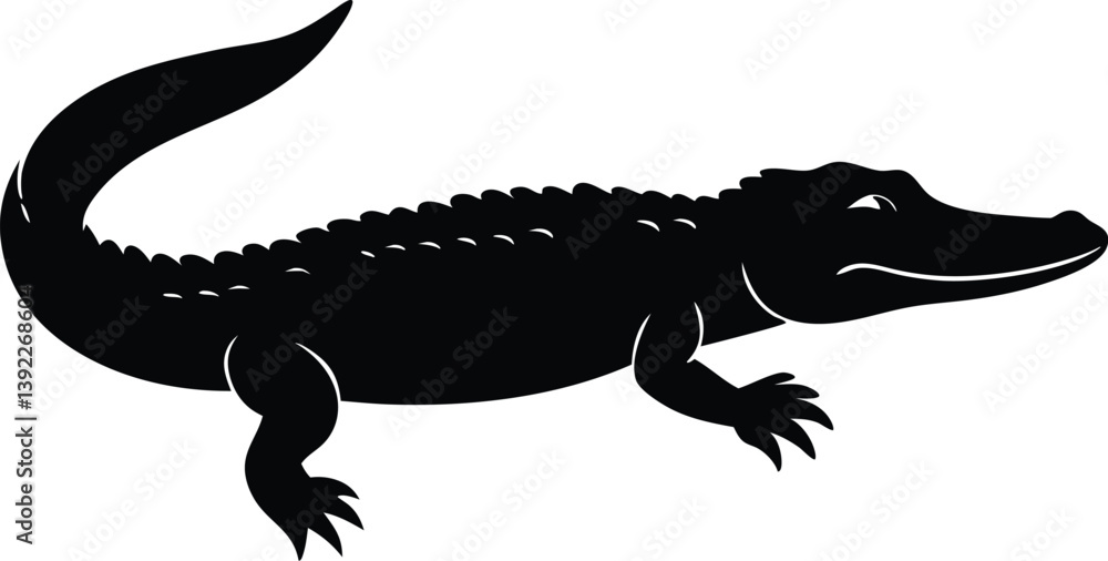 Fototapeta premium Alligator Vector Illustration Of A Black Silhouette Crocodile Reptile, alligator, reptile, silhouette, crocodile, vector, animal, isolated, wildlife, black, icon, danger, nature, predator