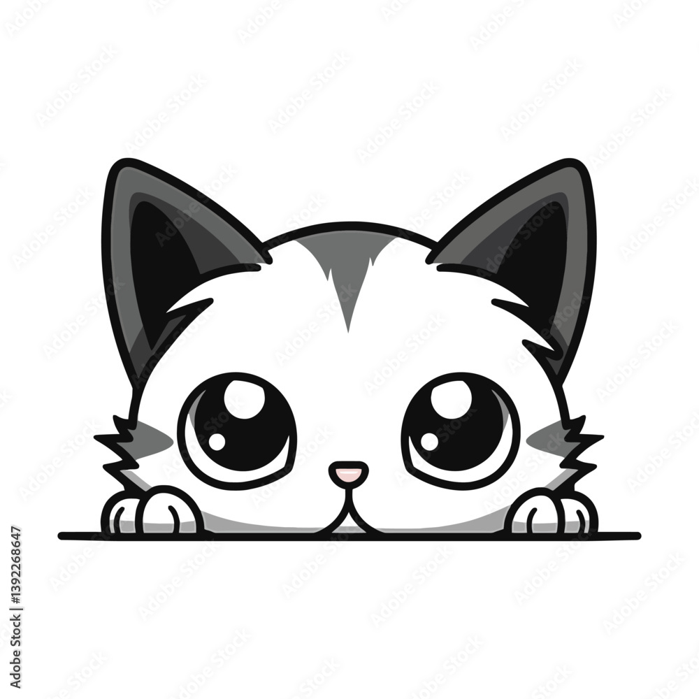 Obraz premium Cute peeking kitten cartoon illustration