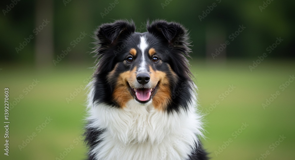 Happy Sheltie Dog Portrait Soft Light Green Background. AI Generated Happy Sheltie Dog Portrait Soft Light Green Background. AI Generated