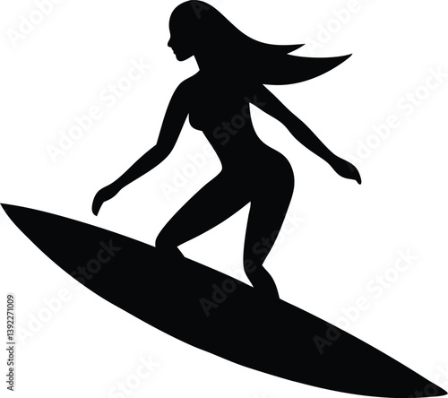 Surfer Woman Silhouette Riding Wave Vector Illustration Graphic Art Design, surfer, surfing, woman, female, silhouette, vector, illustration, graphic, art, design, sport, wave, water, sea, ocean