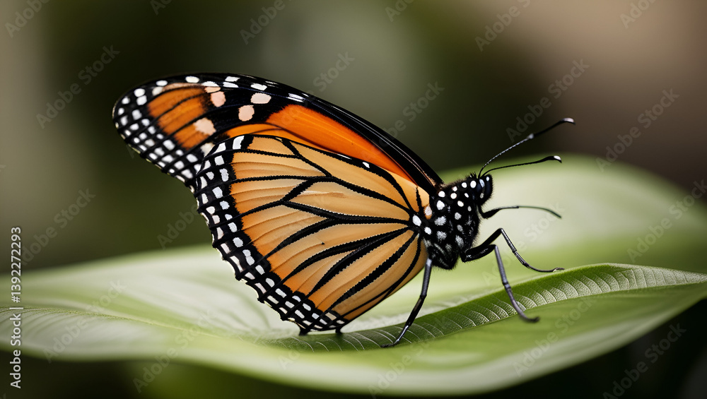 Naklejka premium Beautiful Monarch butterfly showcasing vivid orange and black patterned wings