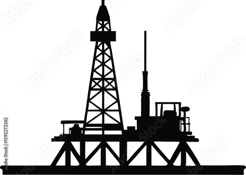 Oil Rig Silhouette Industrial Energy Production Platform Black And White Graphic Resource, oil rig, offshore, platform, silhouette, black, white, vector, industry, energy, production, drilling