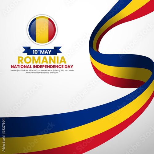 Romania national independence day waving ribbon flag for social media post or banner and greeting card