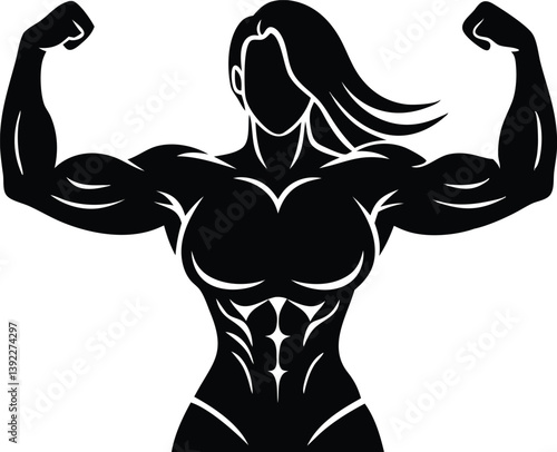 Female Bodybuilder Silhouette Flexing Muscles Gym Fitness Strong Woman Illustration, female, bodybuilder, bodybuilding, muscles, strong, fitness, gym, woman, silhouette, vector, strength, power