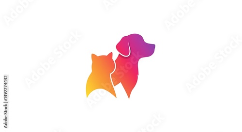 A colorful gradient illustration of a cat and dog silhouette on a white background together side by side