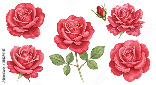Crimson Roses: A Watercolor Study in Bloom AI Generated