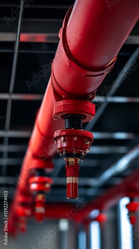 Red Fire Sprinkler System Pipes and Nozzles with Transparent Background Detail