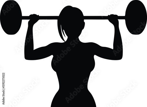 Woman Silhouette Lifting Barbell Gym Fitness Strength Training Workout Illustration, woman, silhouette, barbell, weightlifting, gym, fitness, workout, exercise, training, strength, strong, athletic