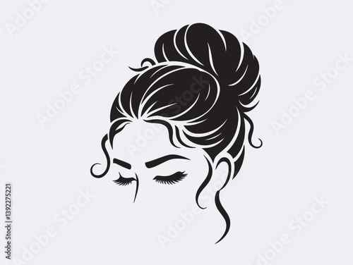 Elegant woman hair line art, beauty salon logo, female silhouette design