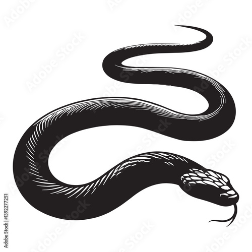 Terrifying Black Mamba silhouette, a predator that strikes quickly and efficiently – Black Mamba illustration – Minimalist Black Mamba vector – Snake silhouette

