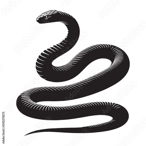 Deadly Black Mamba silhouette, one of the fastest snakes on earth – Black Mamba illustration – Minimalist Black Mamba vector – Snake silhouette

