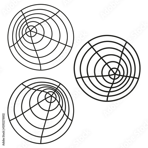 Obraz na płótnie Concentric circle icon. Abstract grid shape. Black lined structure. Geometric optical form. w salonie