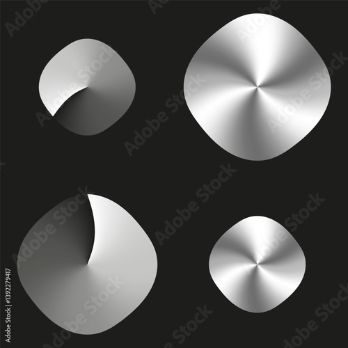 Obraz na płótnie Distorted metal disc. Abstract round surface. Curved steel shape. Vector chrome object. w salonie
