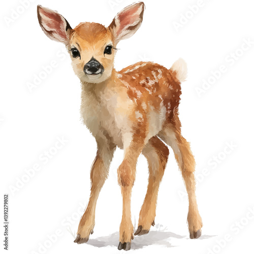 Playful Fawn: A charming fawn, with its delicate spotted coat and innocent gaze, stands poised and ready for adventure, captured in a heartwarming illustration