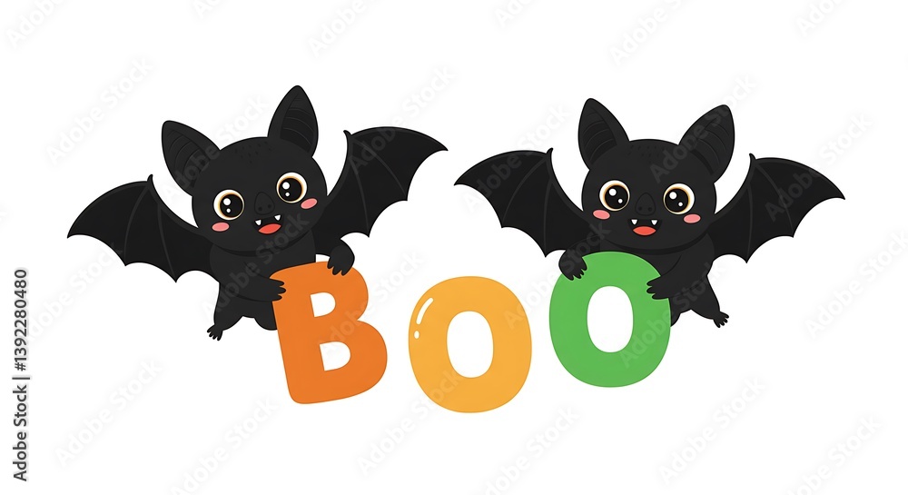 Obraz premium Adorable Halloween Bats Sweet Little Boo Crew Spooky Cute Halloween Happy Bats Say Boo Cute Bats Halloween Fun AI Generated