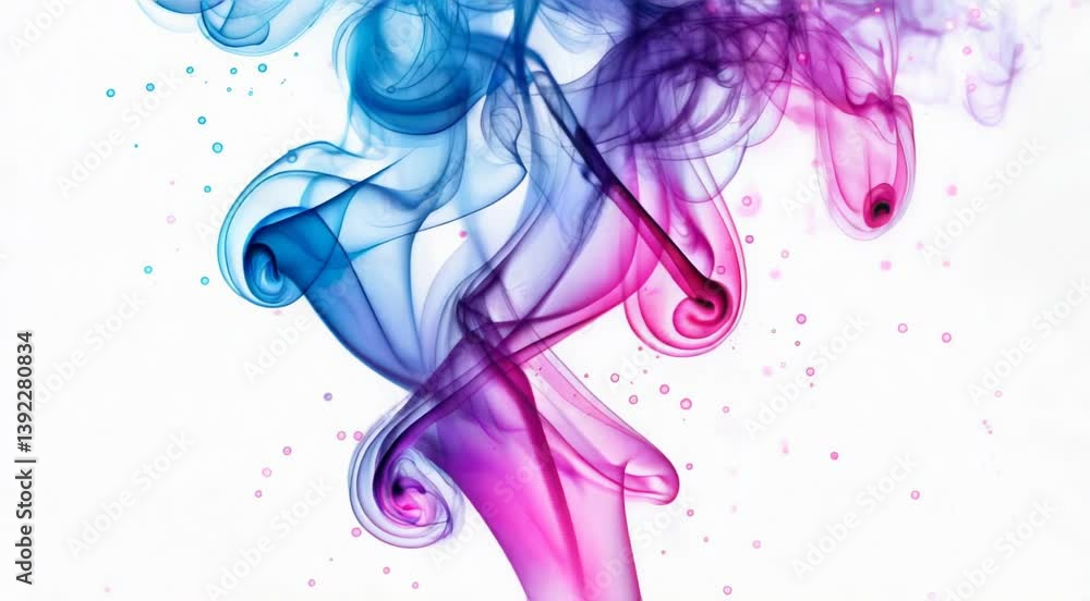 Abstract Colorful Smoke Swirls in Blue, Pink, and Purple on a White Background. Abstract Colorful Smoke Swirls in Blue, Pink, and Purple on a White Background.