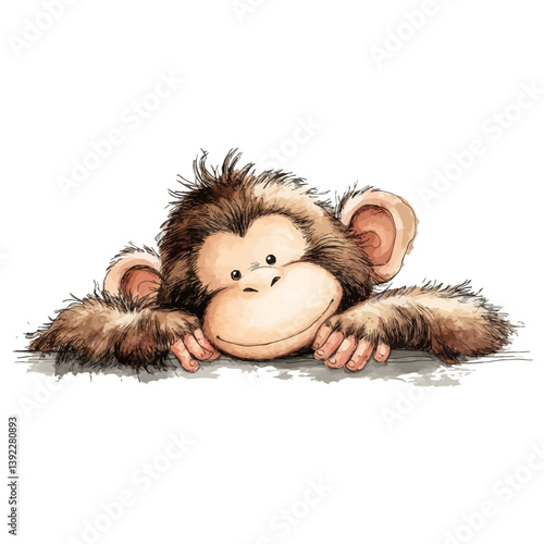 Playful Primate's Peek: A charming illustration showcases a delightful monkey peeking, exuding cuteness and lightheartedness