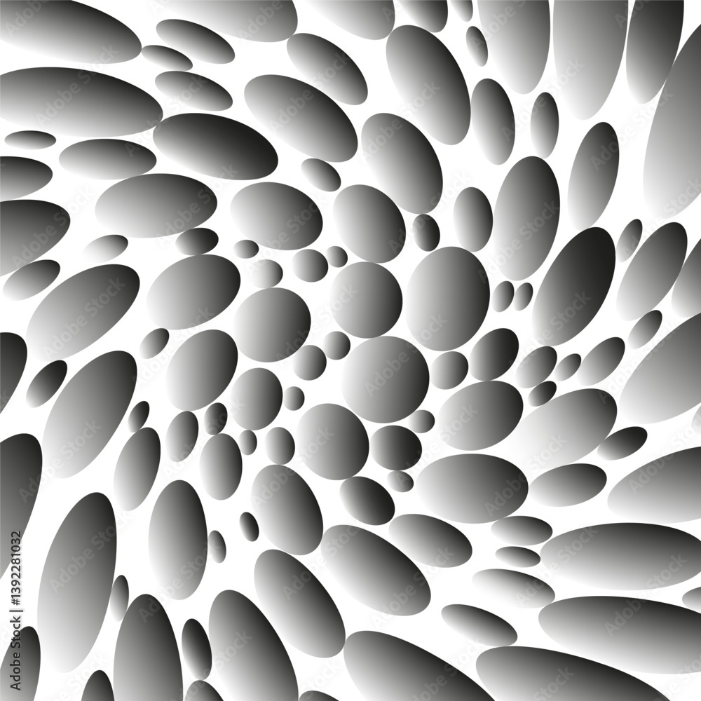 Gradient ellipse pattern. Soft gray form. Abstract floating shapes. Vector contour effect.