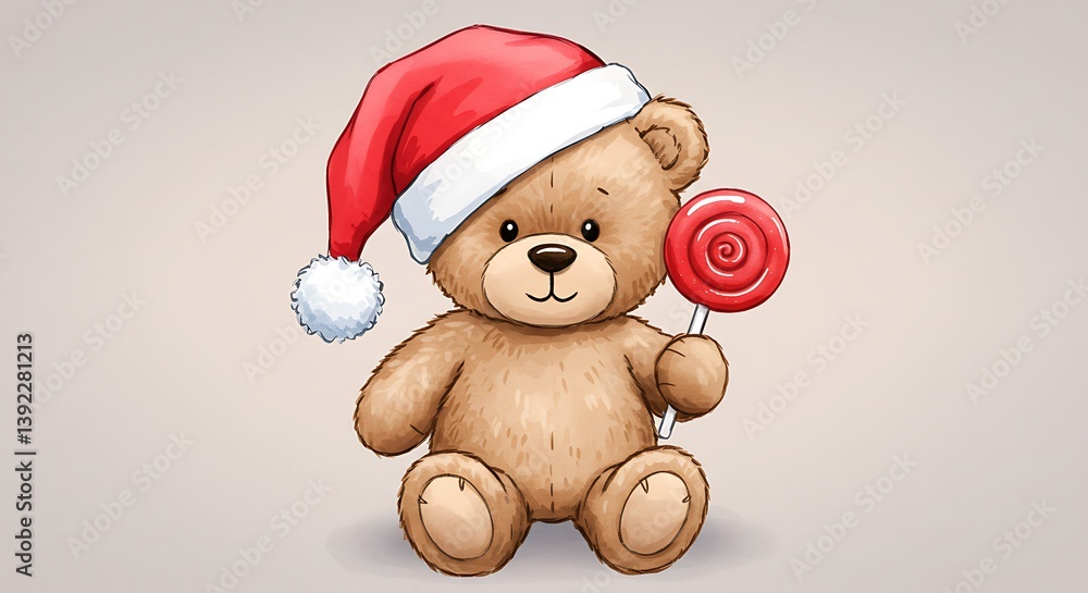 Fototapeta premium Sweet Christmas Charm: A Digital Teddy's Delight AI Generated
