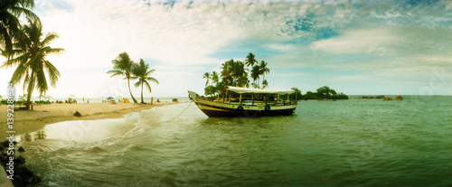 Wooden boat moored on the beach, Morro De Sao Paulo, Tinhare, Cairu, Bahia, Brazil