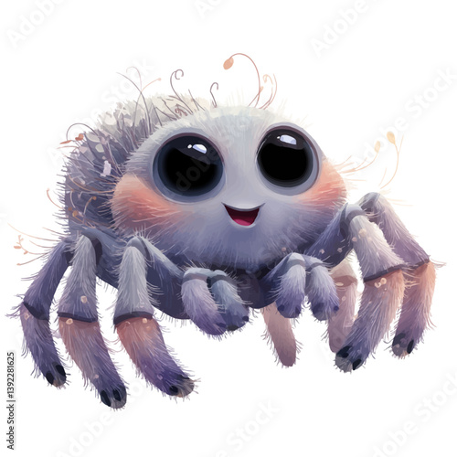Cute Spider in Playful Style: A delightful cartoon spider with large, expressive eyes and a cheerful smile, rendered in a playful and whimsical style, exuding friendliness and charm.