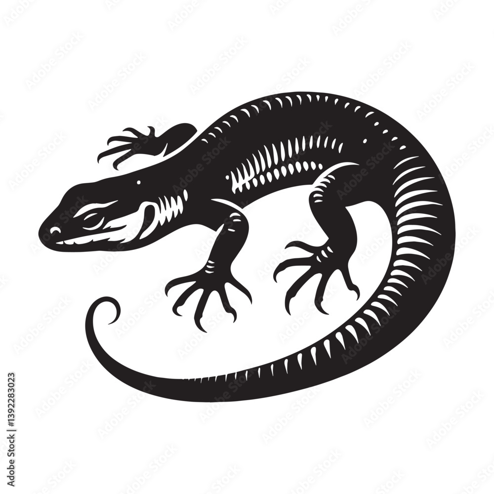 Fototapeta premium Defensive Lizard silhouette, ready to protect itself – Lizard illustration – Minimalist Lizard vector – Reptile silhouette