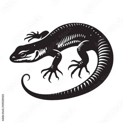 Defensive Lizard silhouette, ready to protect itself – Lizard illustration – Minimalist Lizard vector – Reptile silhouette

