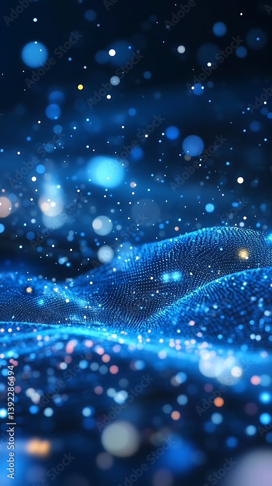 Abstract Blue Dotted Landscape with Bokeh Lights Glowing Particles Abstract Blue Dotted Landscape with Bokeh Lights Glowing Particles