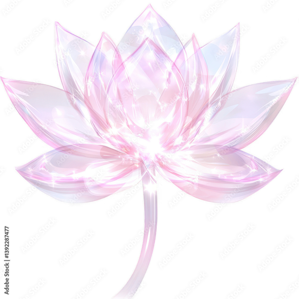 Fototapeta premium A beautiful pink lotus flower with delicate petals and a soft glow, symbolizing purity and tranquility, set against a white background.