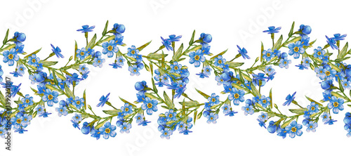 Wallpaper Mural Horizontal seamless floral pattern. Beautiful blue forget-me-nots flowers seamless Horizontal border. Watercolor hand painting illustration isolated on white background for printing, textile Torontodigital.ca
