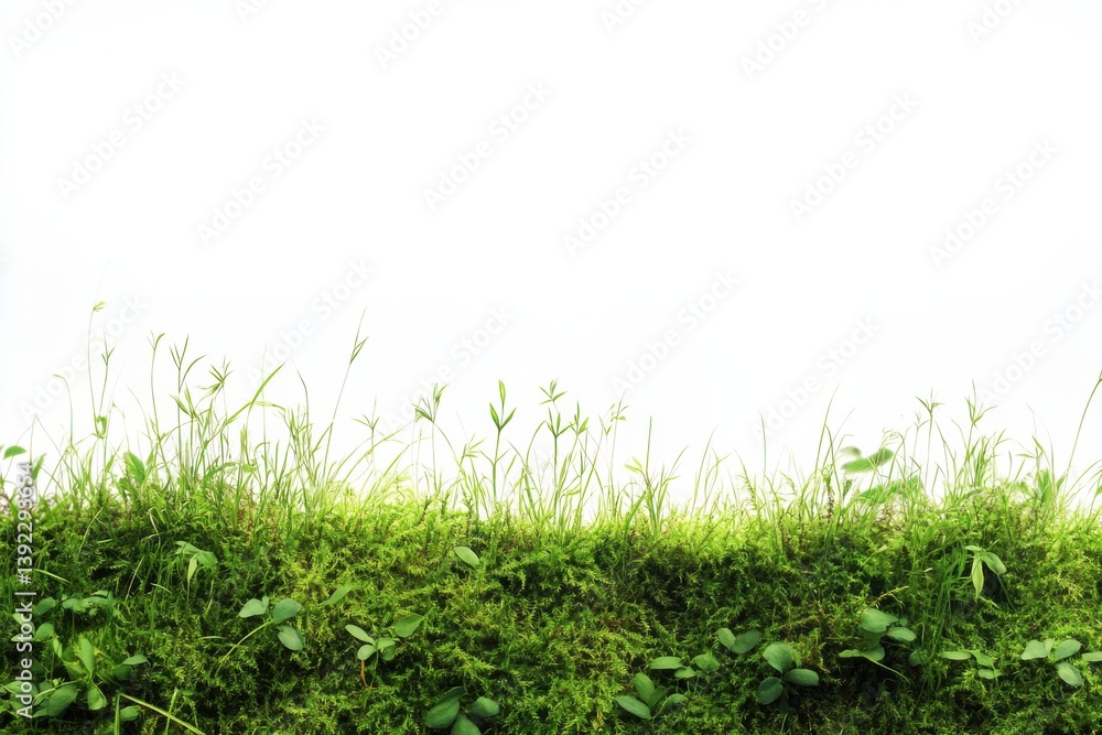 Lush green moss and grass against bright white background Vibrant nature scene perfect for spring isolated on transparent background Lush green moss and grass against bright white background Vibrant nature scene perfect for spring isolated on transparent background