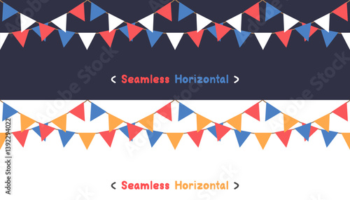 Seamless Horizontal Celebrate a 3 Color flag garlands party background. Birthday, Christmas, anniversary, and festival fair concept. Vector illustration flat cartoon design.
