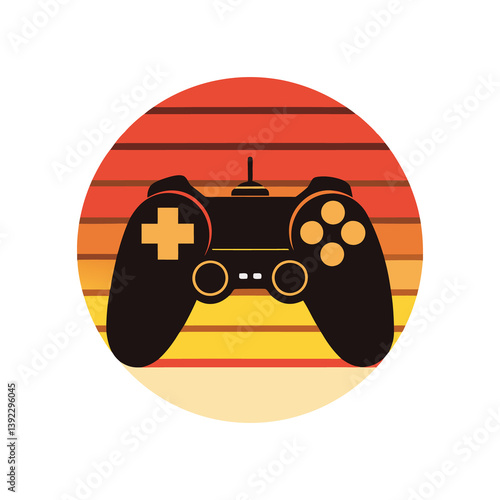 retro vintage sunset gaming controller vector illustration for t shirt design  