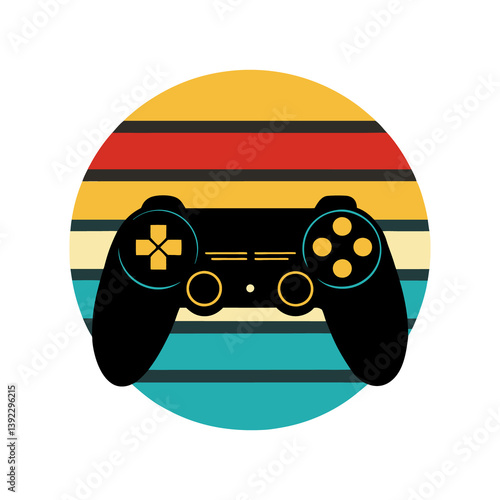 retro vintage sunset gaming controller vector illustration for t shirt design  