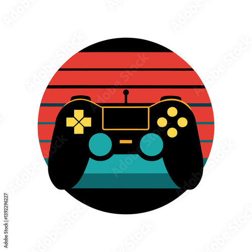 retro vintage sunset gaming controller vector illustration for t shirt design  