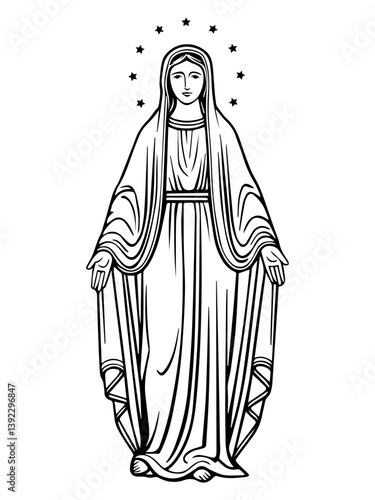 Holy Mary Vector Outline Drawing Illustration Concept Black And White Vector For Coloring Page