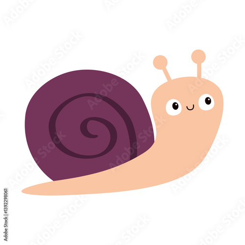 Cute snail cochlea brown shell insect icon. Smiling face. Cartoon kawaii funny baby character. Happy Valentines Day. Card Sticker print. Childish style. Flat design. White background. Isolated. Vector