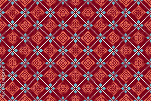 Cross Stitch embroidery pattern. Traditional Ukrainian. Geometric ethnic pattern. Textile ornamentation, fabric, Hand stitched pattern, Cultural stitching pixel art, scarf, carpet, rug
