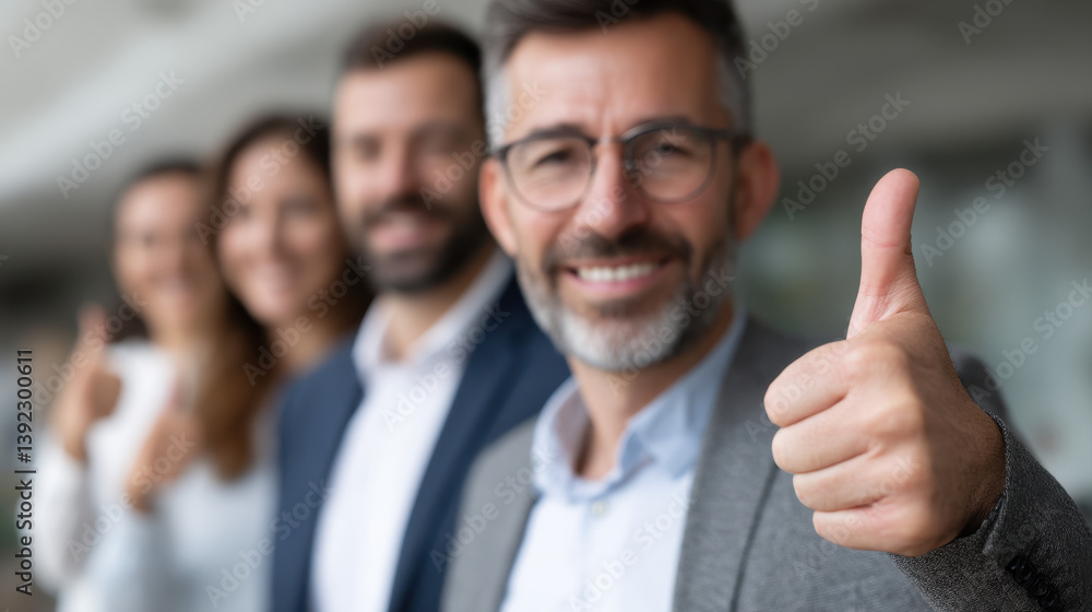 Professional Group Showing Positive Attitude with Thumbs Up Gesture in Office Environment Professional Group Showing Positive Attitude with Thumbs Up Gesture in Office Environment