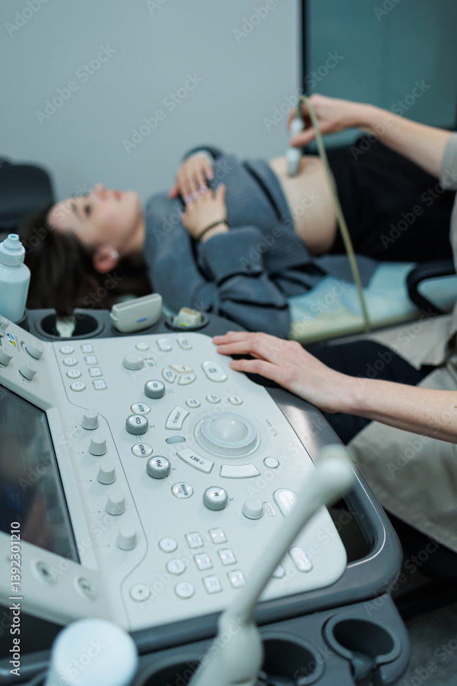 Ultrasound machine for body examination. Modern apparatus in the doctor's office.