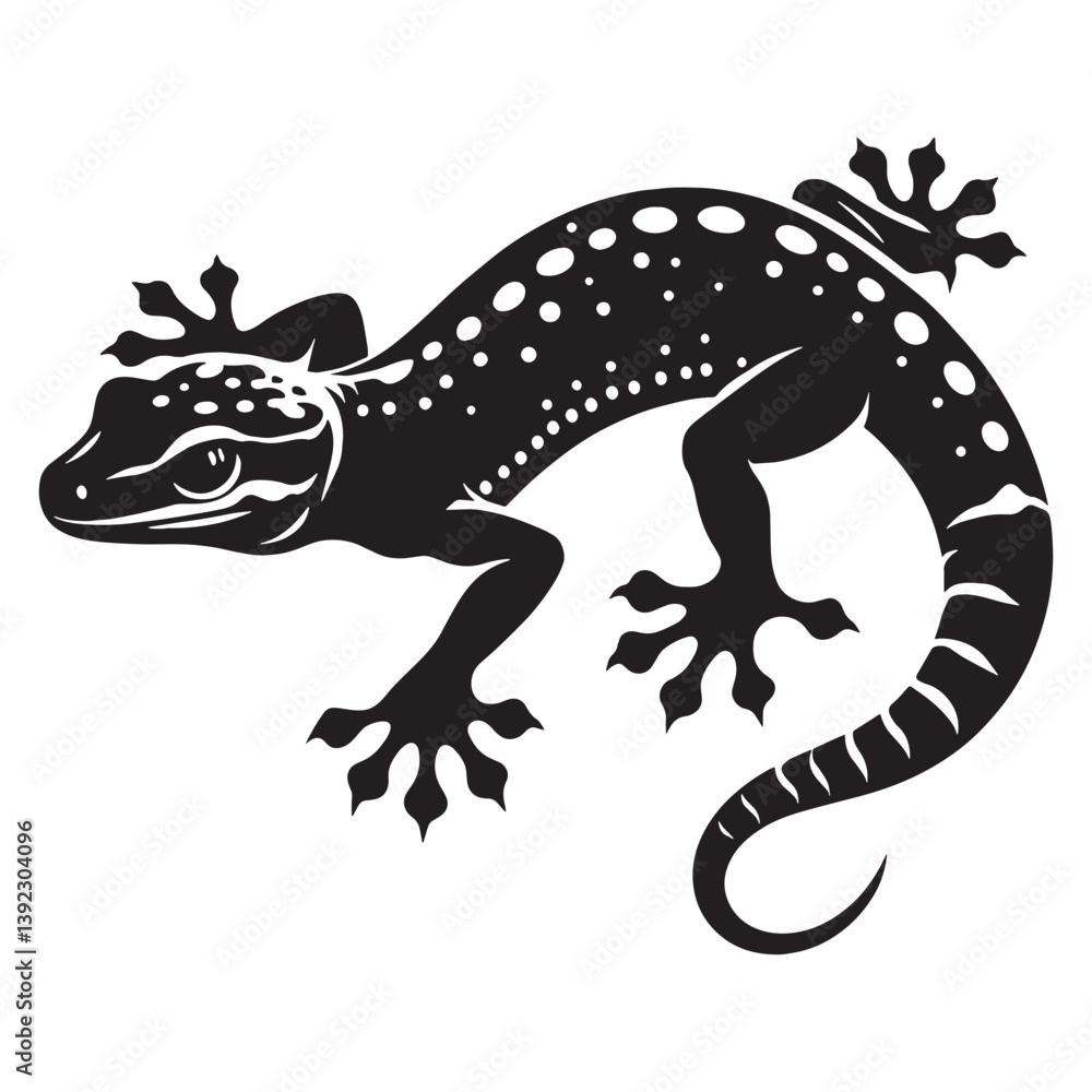 Obraz premium Stealthy Gecko silhouette, moving with quiet precision – Gecko illustration – Minimalist Gecko vector – Lizard silhouette