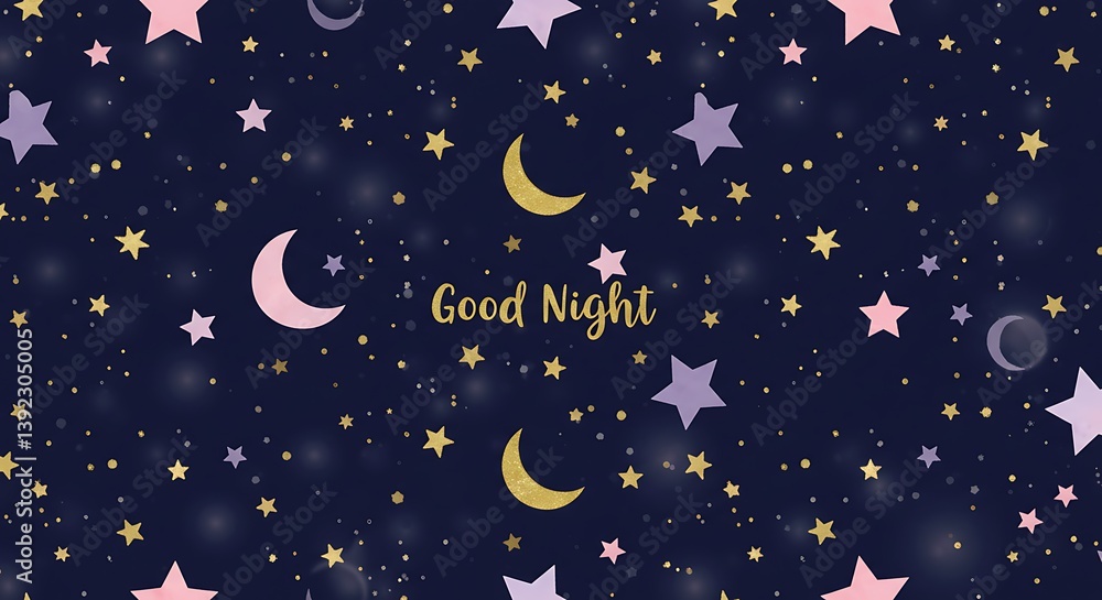 Fototapeta premium Celestial Dreamscape Whispers Of Starlight Night Sky Lullaby Golden Moonlit Night A Galaxy Of Dreams Peaceful Night's Embrace Starry Wishes Above Underneath The Stars AI Generated