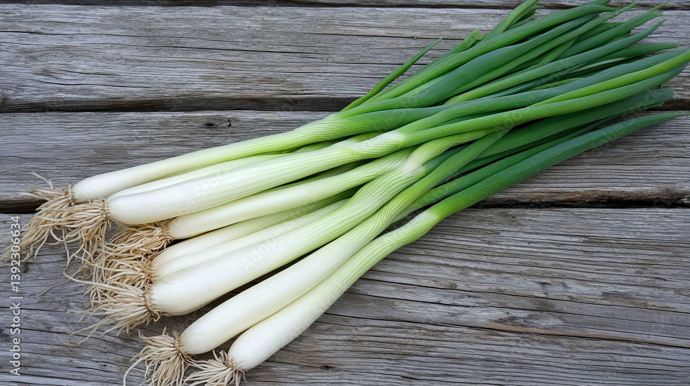 Fresh organic green onions on rustic wooden table, harvested scallions for cooking, recipes, farm market or healthy food visuals
Fresh organic green onions on rustic wooden table, harvested scallions for cooking, recipes, farm market or healthy food visuals