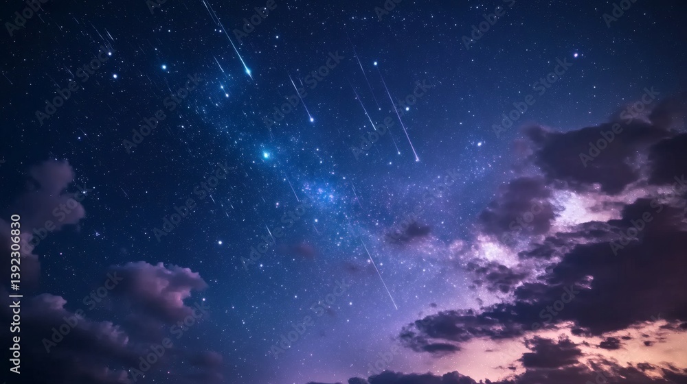 Night sky, meteor shower, clouds, stars, cosmic event, astronomy, background image Night sky, meteor shower, clouds, stars, cosmic event, astronomy, background image