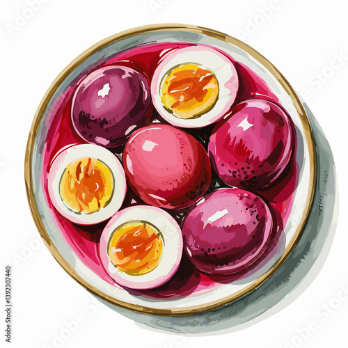 Watercolor Pickled Red Beet Eggs – Rustic Kitchen Decor Print