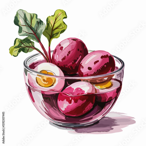 Watercolor Pickled Red Beet Eggs – Rustic Kitchen Decor Print