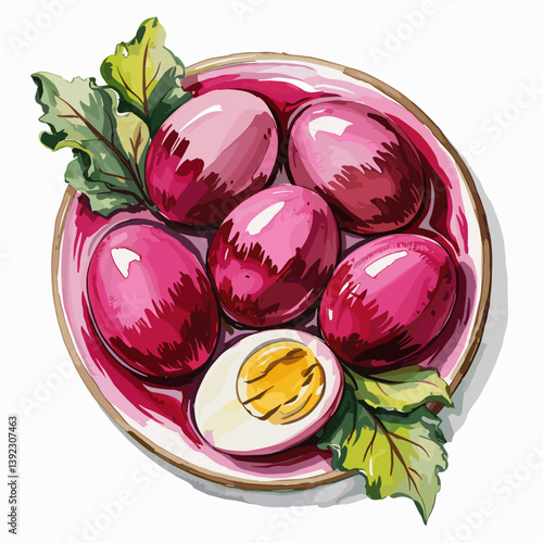 Watercolor Pickled Red Beet Eggs – Rustic Kitchen Decor Print