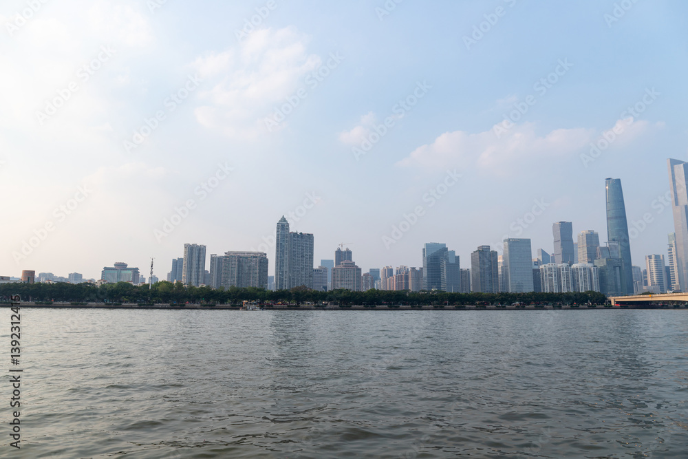 View of Pearl River building complex in Guangzhou, Guangdong Province, China View of Pearl River building complex in Guangzhou, Guangdong Province, China