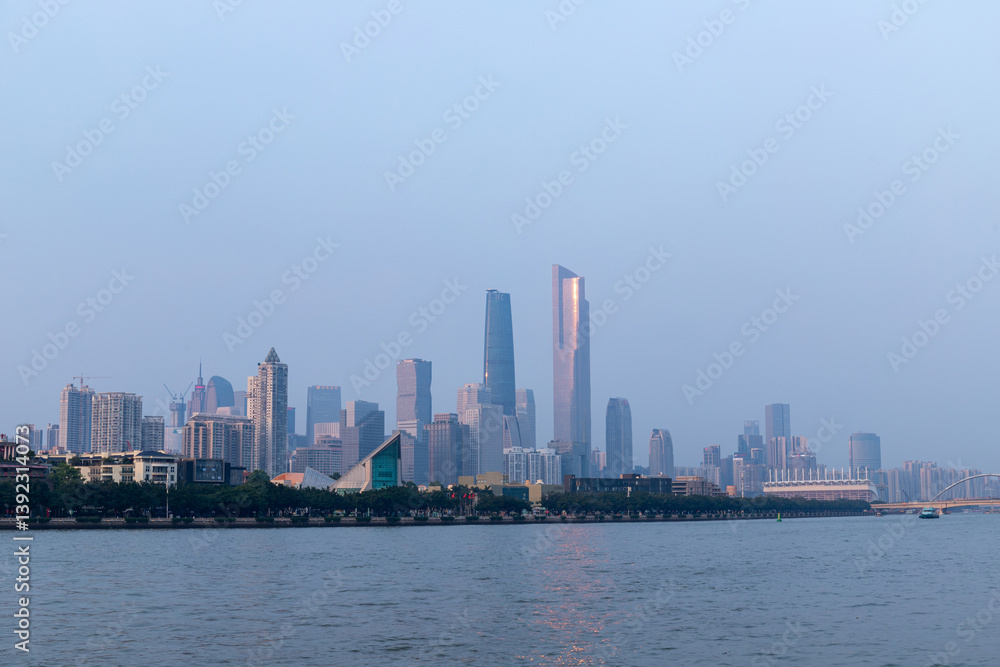 Fototapeta premium View of Pearl River building complex in Guangzhou, Guangdong Province, China