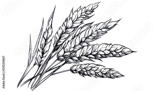 Detailed Sketch of Wheat Crop Ears in Vintage Engraving Style for Cereal and Grain Design